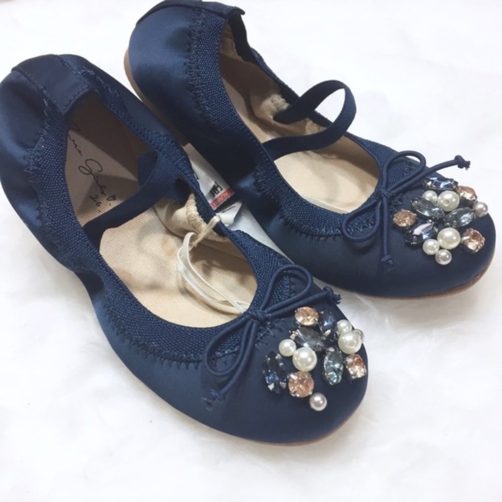 ZARA GIRLS' NAVY FLATS WITH STONES - NEW